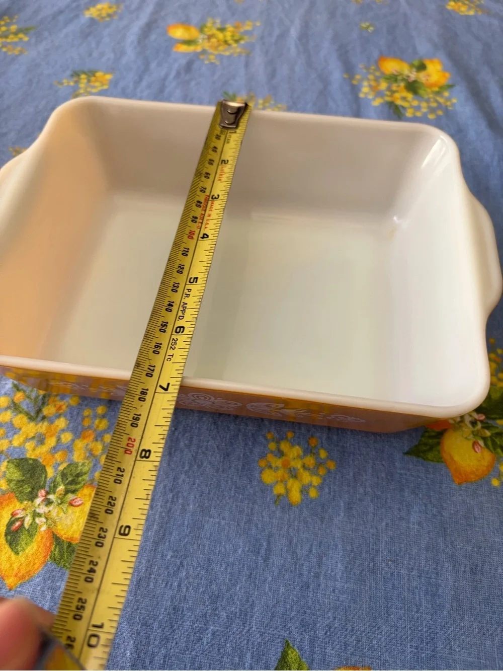 Pyrex Yellow Floral Casserole Dish with White Interior vintage